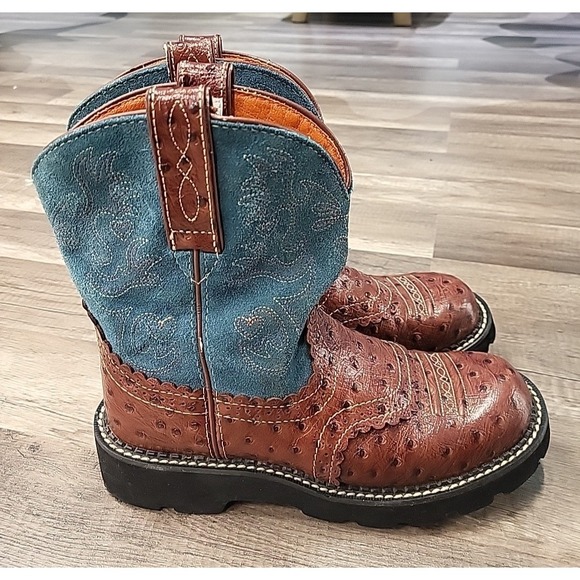 Ariat Shoes - Ariat Baby Fat Ostrich Western Boots, Brown/Teal, 7B